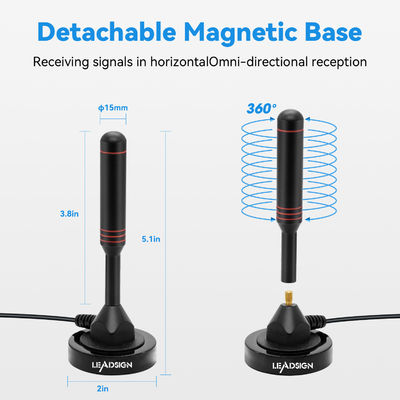 Leadsign Digital Indoor Outdoor TV Antenna with Magnetic Base and 16.5 feet Long Cable TV Aerial for 50 Mile Range