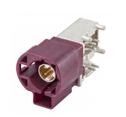 FAKRA connettore maschio con saldatura a spillo centrale e crimping a manica di rame; 99S20D-40MA5-BX spina ad angolo retto (per PCB); rosso.